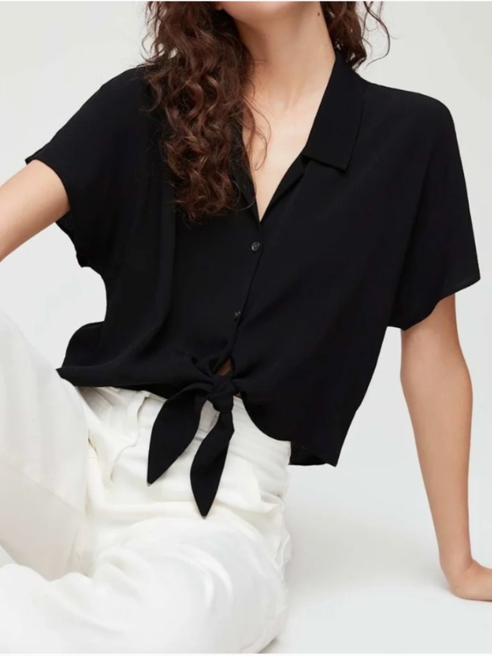 Aritzia Wilfred Free Front Tie Summer Top Vacation Cover Up Shell Blouse XXS